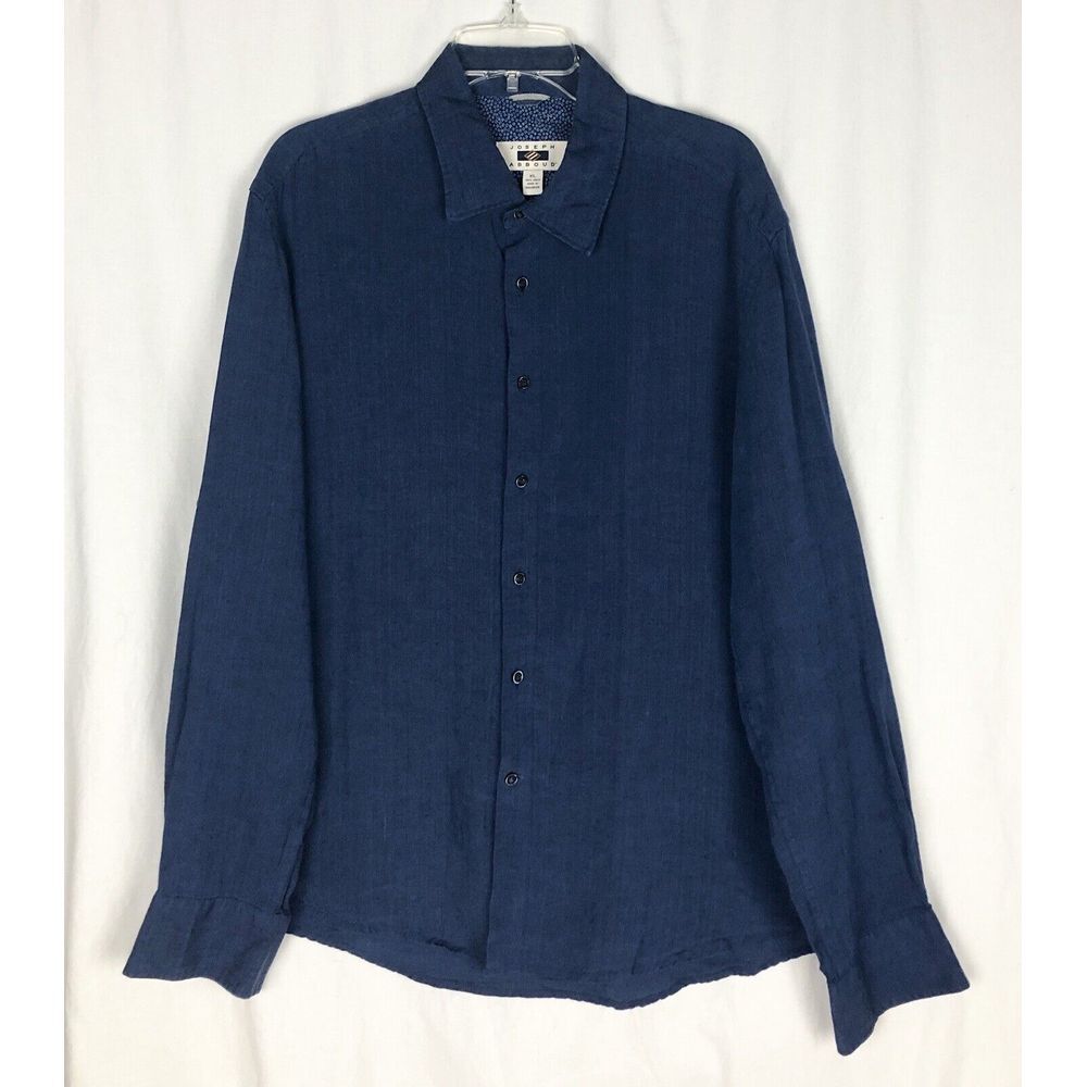 Joseph Abboud Linen Men's Size XL Zip‎ Button Up Long Sleeve Blue Flip Cuff